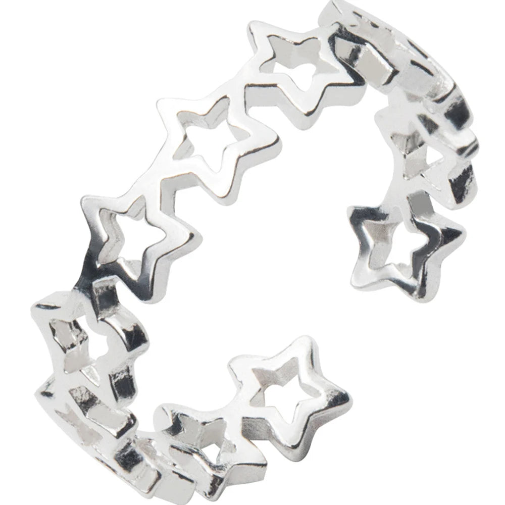 Huitan Fancy Stars Adjustable Opening Rings Women Silver Plated Daily Wear Fashion Ve lifestyle view