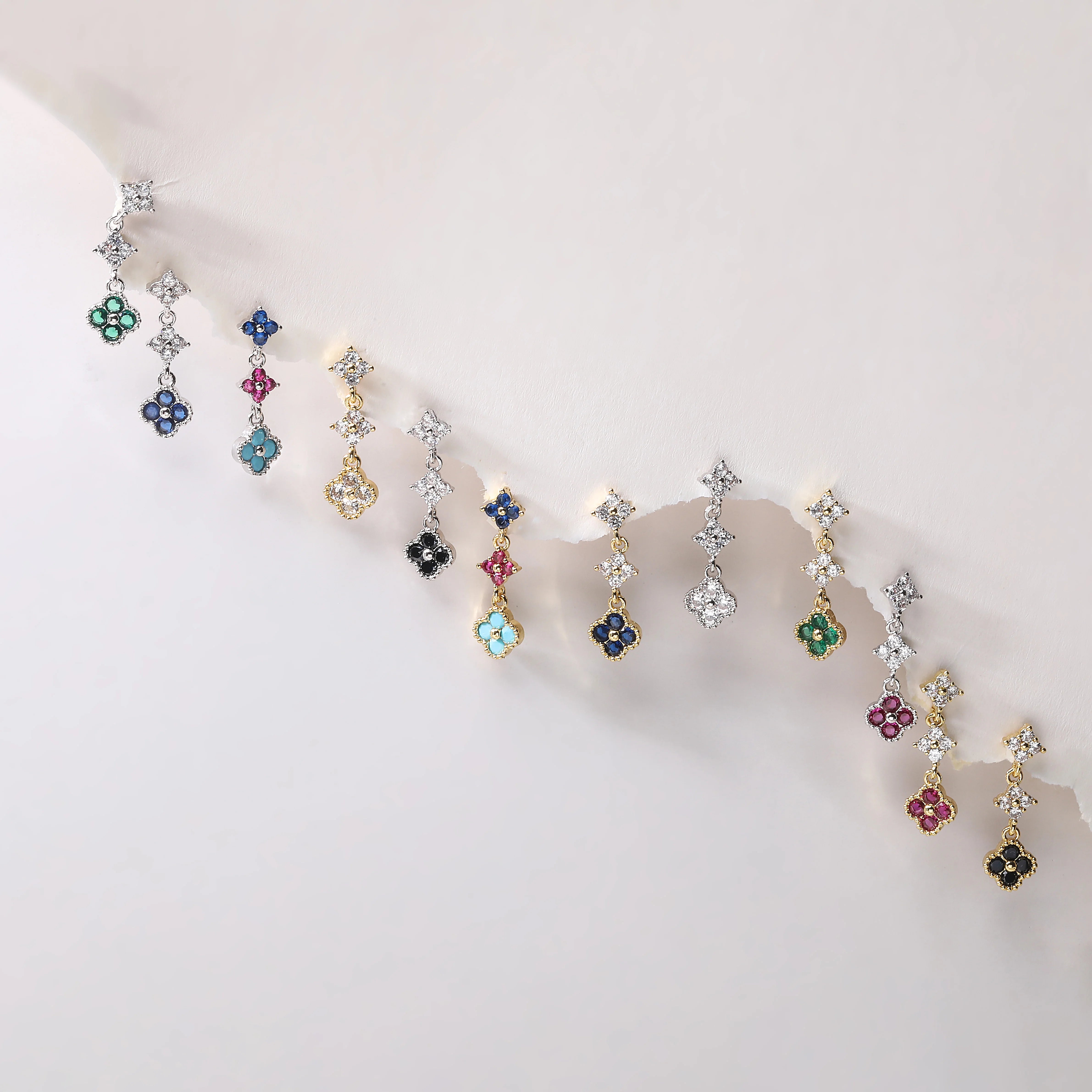 HECHENG,Sparkling Zirconia Stud Earrings Floral Tassel Earrings French Banquet Style Romantic & Swee