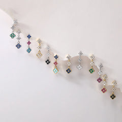 HECHENG,Sparkling Zirconia Stud Earrings Floral Tassel Earrings French Banquet Style Romantic & Swee