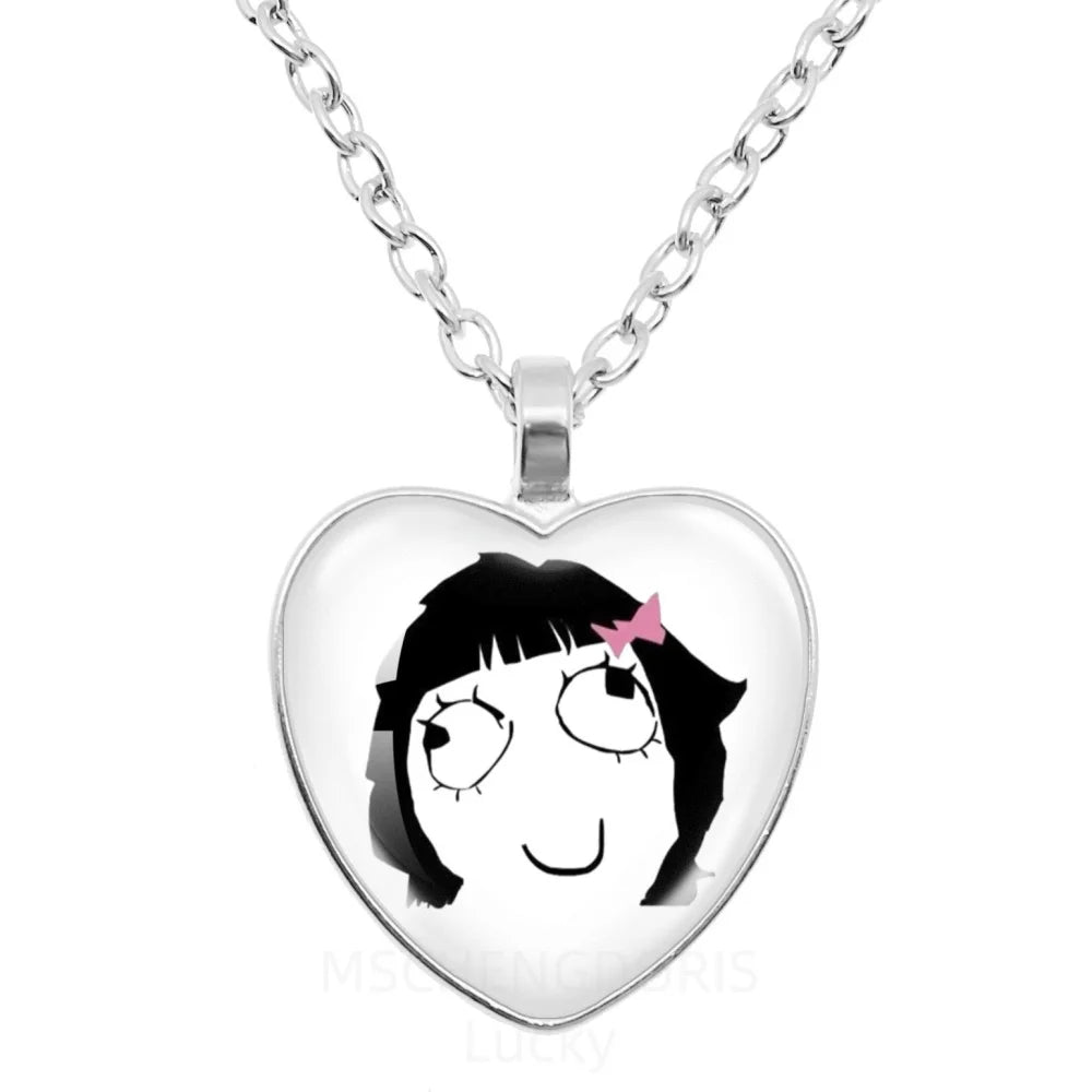 Rage Comic Necklace Derp Face Trollface Funny Meme Cartoon Glass Heart Shape Pendant Cha detail view