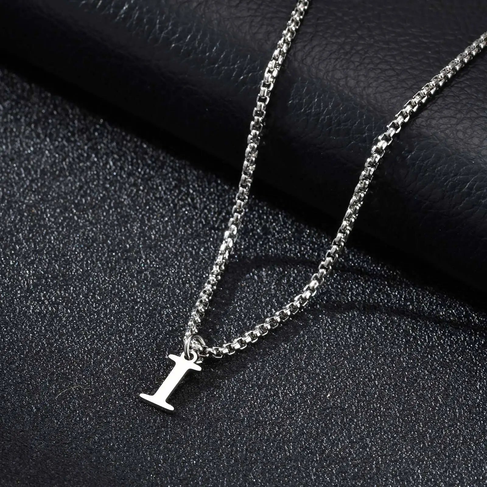 Minimal A-Z Initial Necklace for Men | Stainless Steel Letter Pendant close-up view