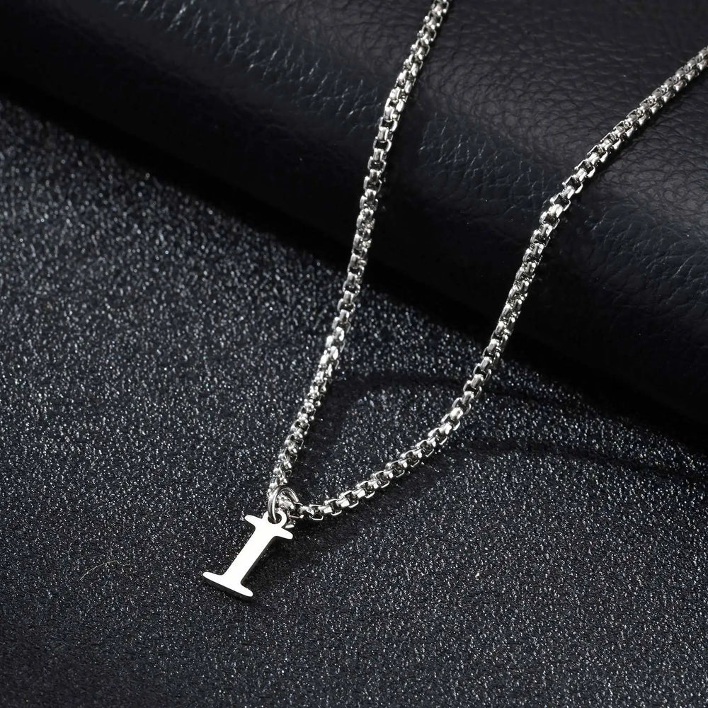 Minimal A-Z Initial Necklace for Men | Stainless Steel Letter Pendant close-up view