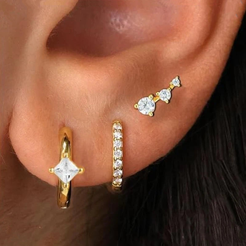 3PCS Shiny Crystal Huggie Hoop Earring Set | Fashion Cartilage Hoop Earrings for Women close-up view