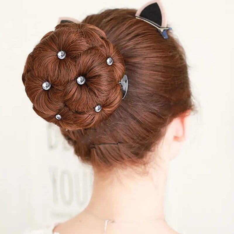 Synthetic Hair Bun Bud Hair Clips With Rhinestones Colorful Shiny For Women Ponytail lifestyle view