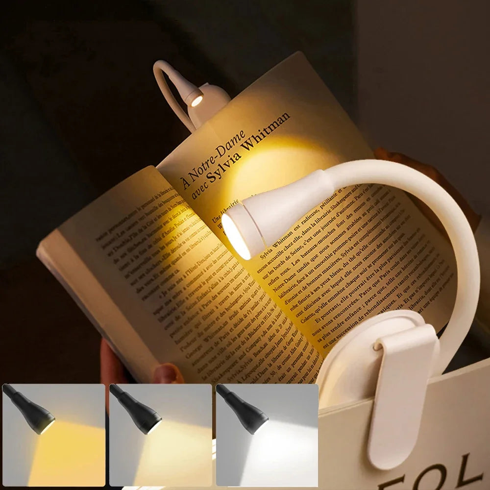 Rechargeable 3-Color Mini LED Book Light | 360° Adjustable Clip Eye Protection Reading L detail view