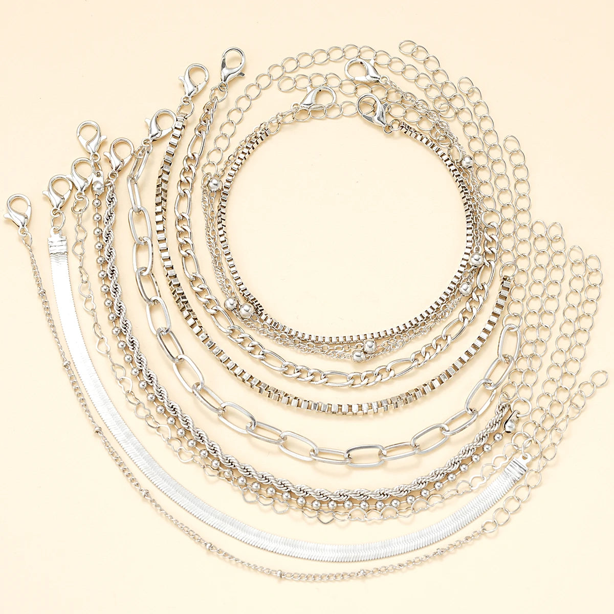 11Pcs/Set Boho Twisted Flat Snake Chain Anklet for Women Summer Beach Vintage Barefoo lifestyle view