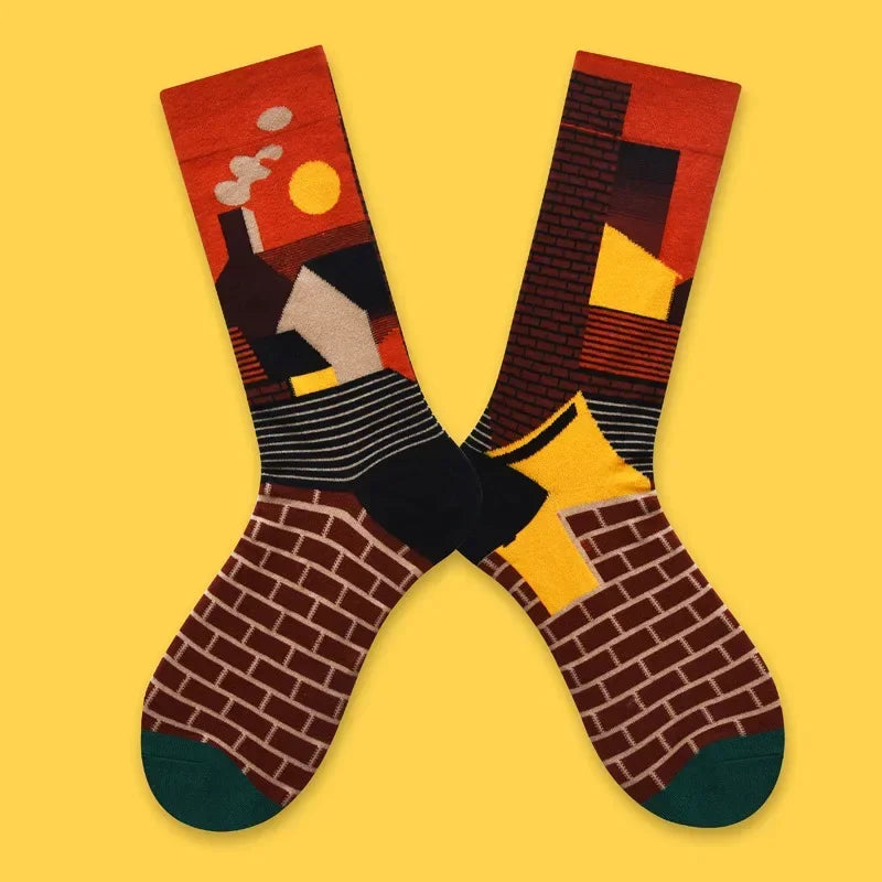 1 Pair Canvas Lattice Plant Art Funny Socks Women Novelty Abstract Cute Socks Women Ja close-up view