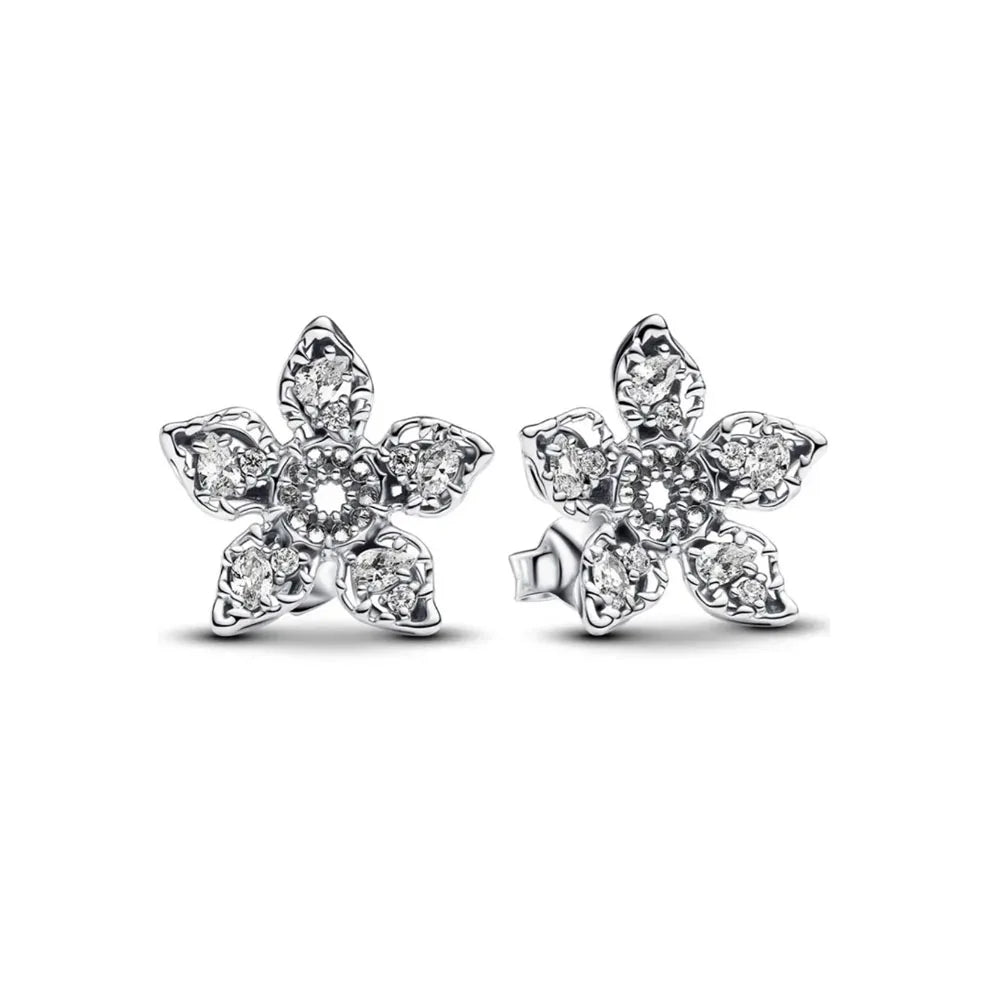 925 Sterling Silver Snowflake Heart Earrings | Fine Stud Earrings for Women close-up view