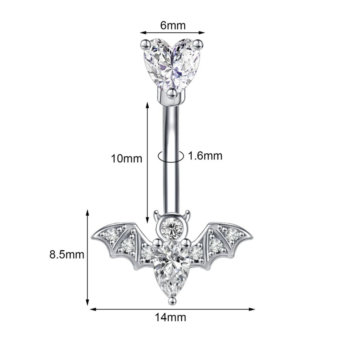 Gothic Punk Zircon Bat Navel Piercing Belly Ring Barbell Earrings Belly Button Rings alternate view