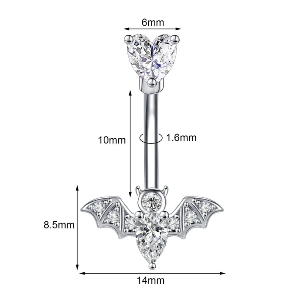 Gothic Punk Zircon Bat Navel Piercing Belly Ring Barbell Earrings Belly Button Rings alternate view