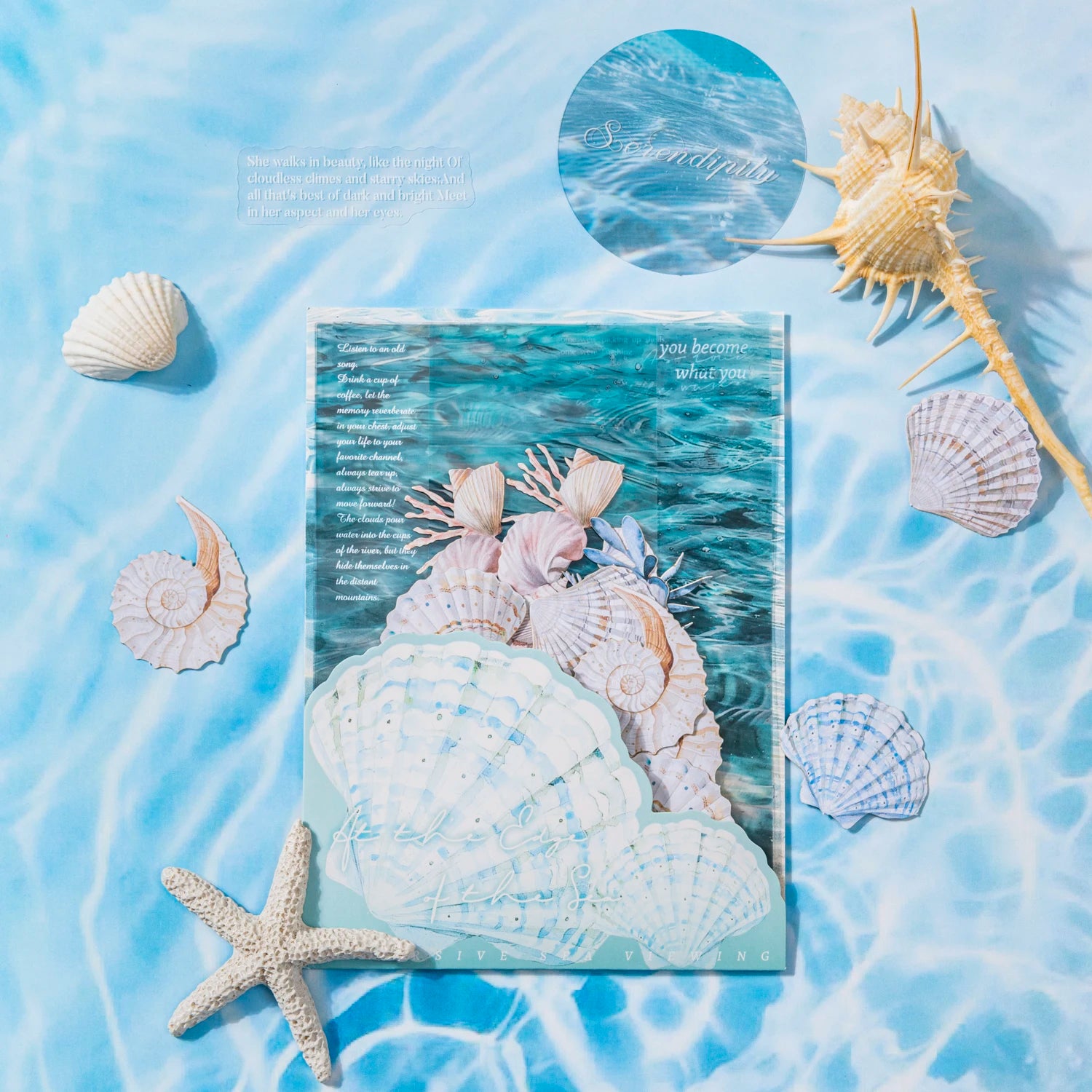 25 Sheets Blue Ocean Theme Dual Texture Sticker Pack | Scrapbook and Journal Decor additional angle