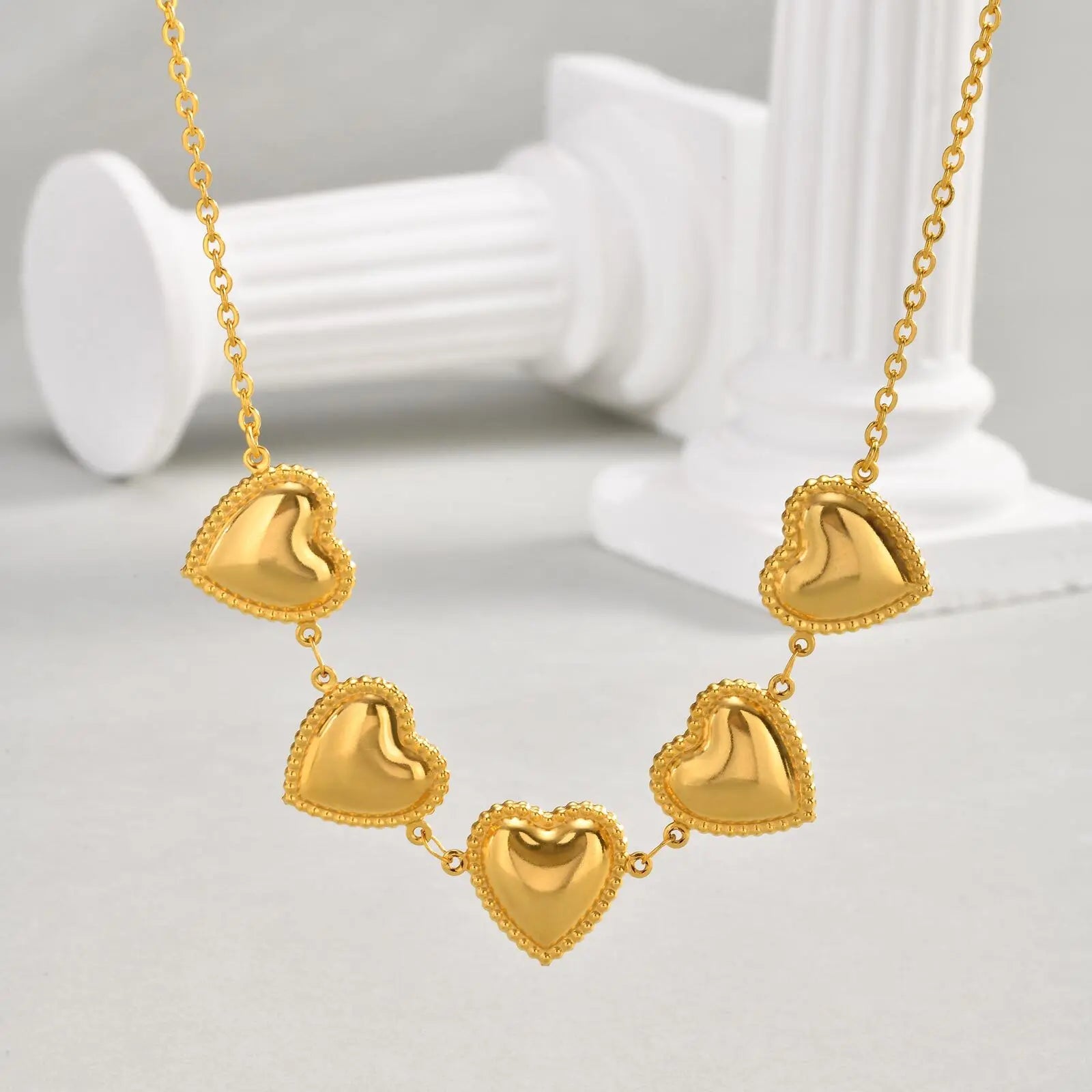 Waterproof Stainless Steel Heart Statement Necklace for Women, Non Tarnish 18k Gold P alternate view