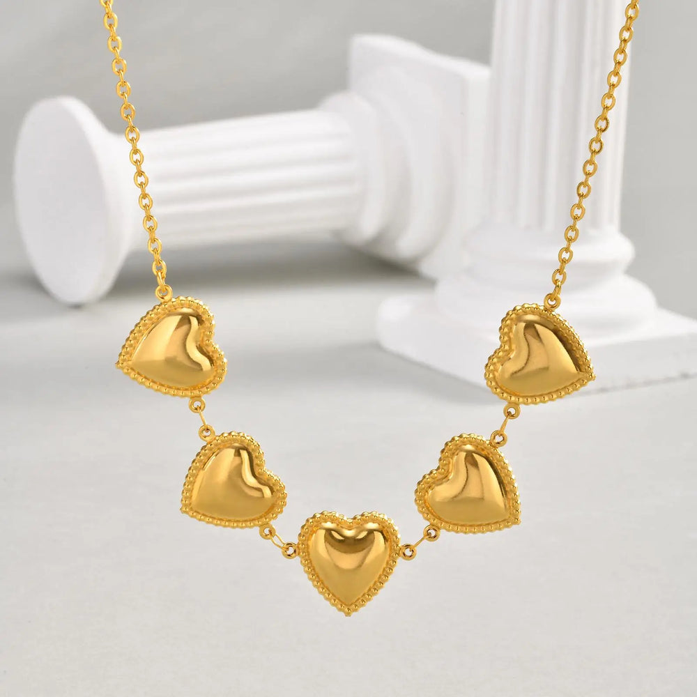 Waterproof Stainless Steel Heart Statement Necklace for Women, Non Tarnish 18k Gold P alternate view