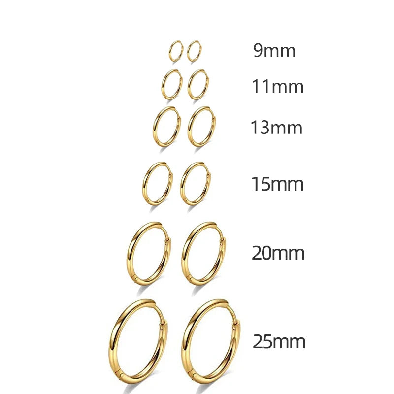 Gold Hoop Earrings for Women | Stainless Steel Round Huggies close-up view