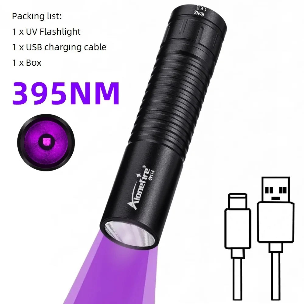 365/395nm UV Flashlight Rechargeable | Mini Ultraviolet Detection Light for Pets, Money, detail view