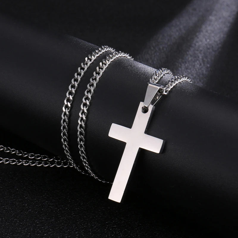 Fashion Stainless Steel Cross Pendant Necklace For Women Men Link Chain Charm Necklac lifestyle view
