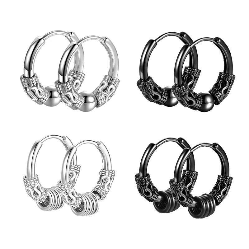 2PC Punk Men's Stainless Steel Hoop Earrings For Women Hip Hop Totem Earring For Men Earrings Gothic