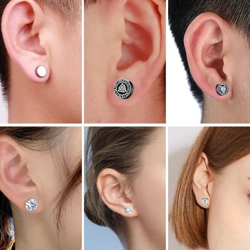 1Pairs Crystal Strong Magnetic Ear Stud Clip Earrings for Men Women, Punk Round Zirco alternate view