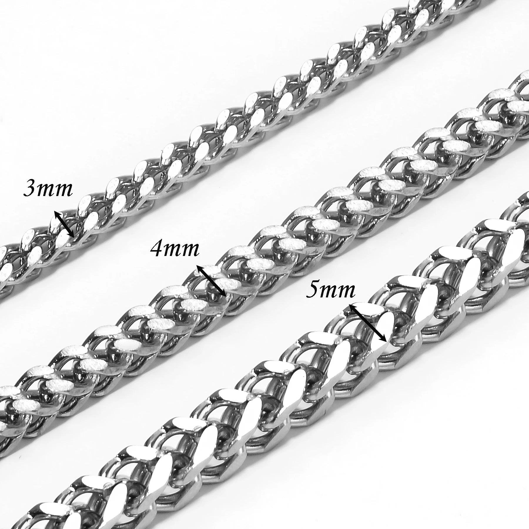 1Pc Size 3mm-5mm Gold/Silver Color 316L Stainless Steel Franco Fox tail Chain Neckl additional angle