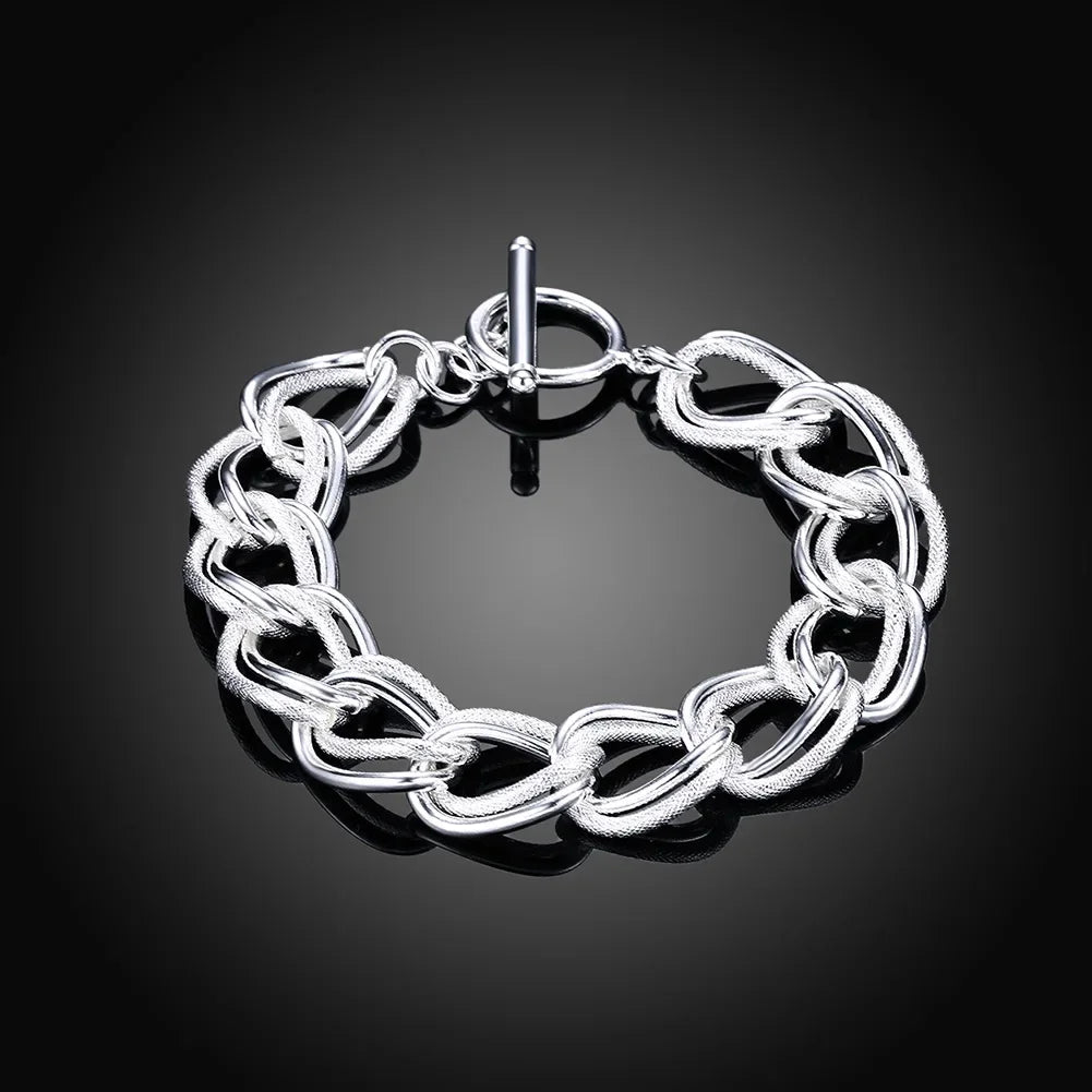 Fine 925 Sterling Silver Noble Nice Chain Solid Bracelet for Women Men Charms Party additional angle