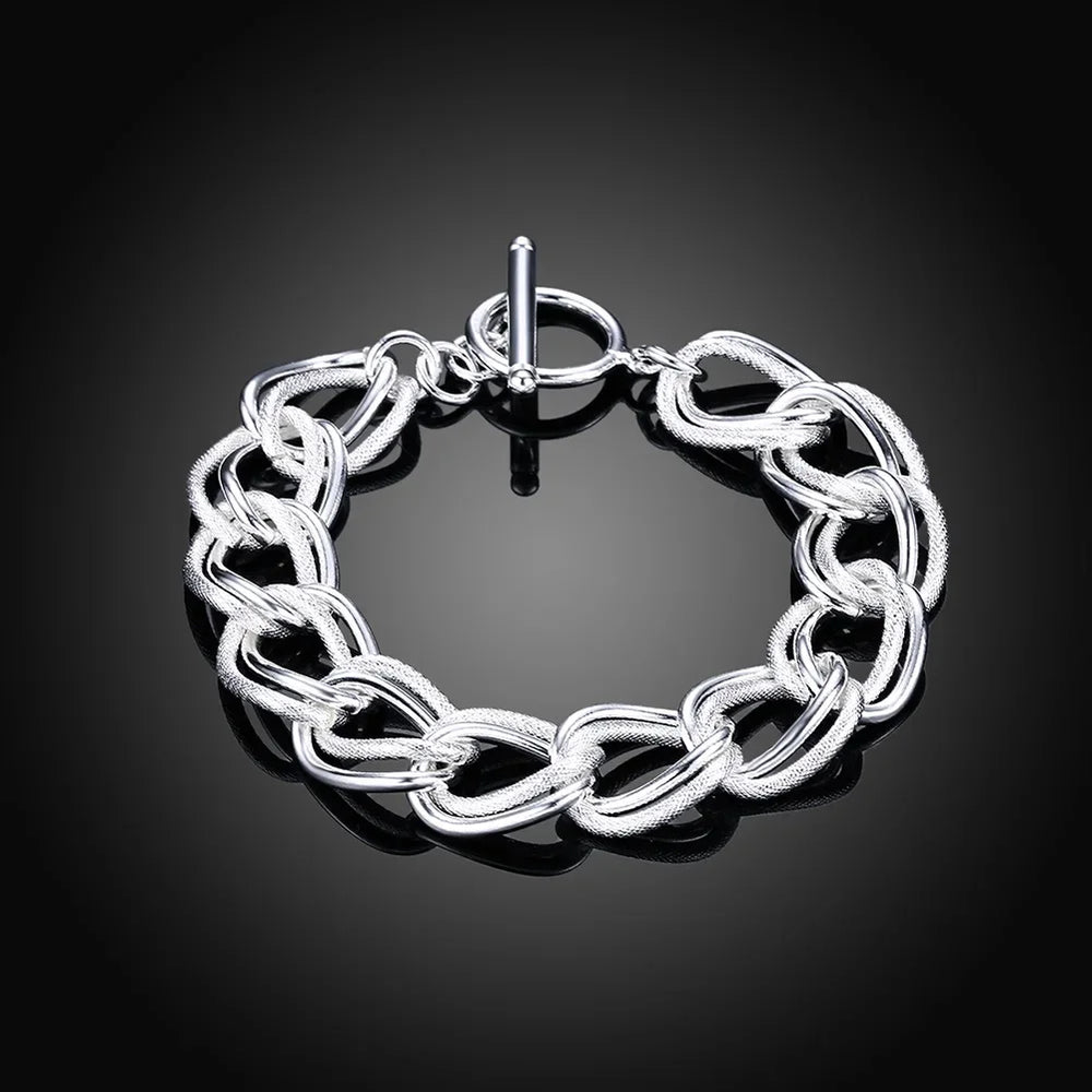 Fine 925 Sterling Silver Noble Nice Chain Solid Bracelet for Women Men Charms Party additional angle