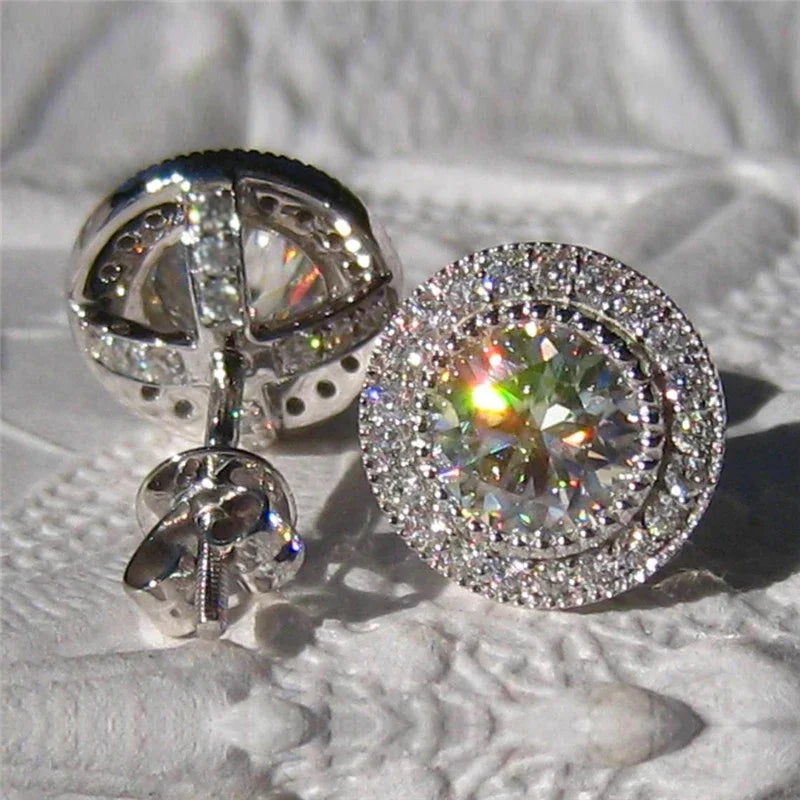 Huitan AAA CZ Stud Earrings for Women | Romantic Elegant Cubic Zirconia Jewelry in 7 Col detail view
