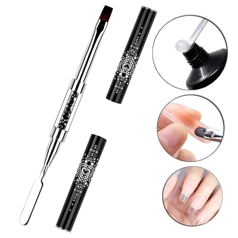 Dual-Ended Hard Nail Art Brush Builder Gel Rhinestone Handle French Tip for Manicur additional angle