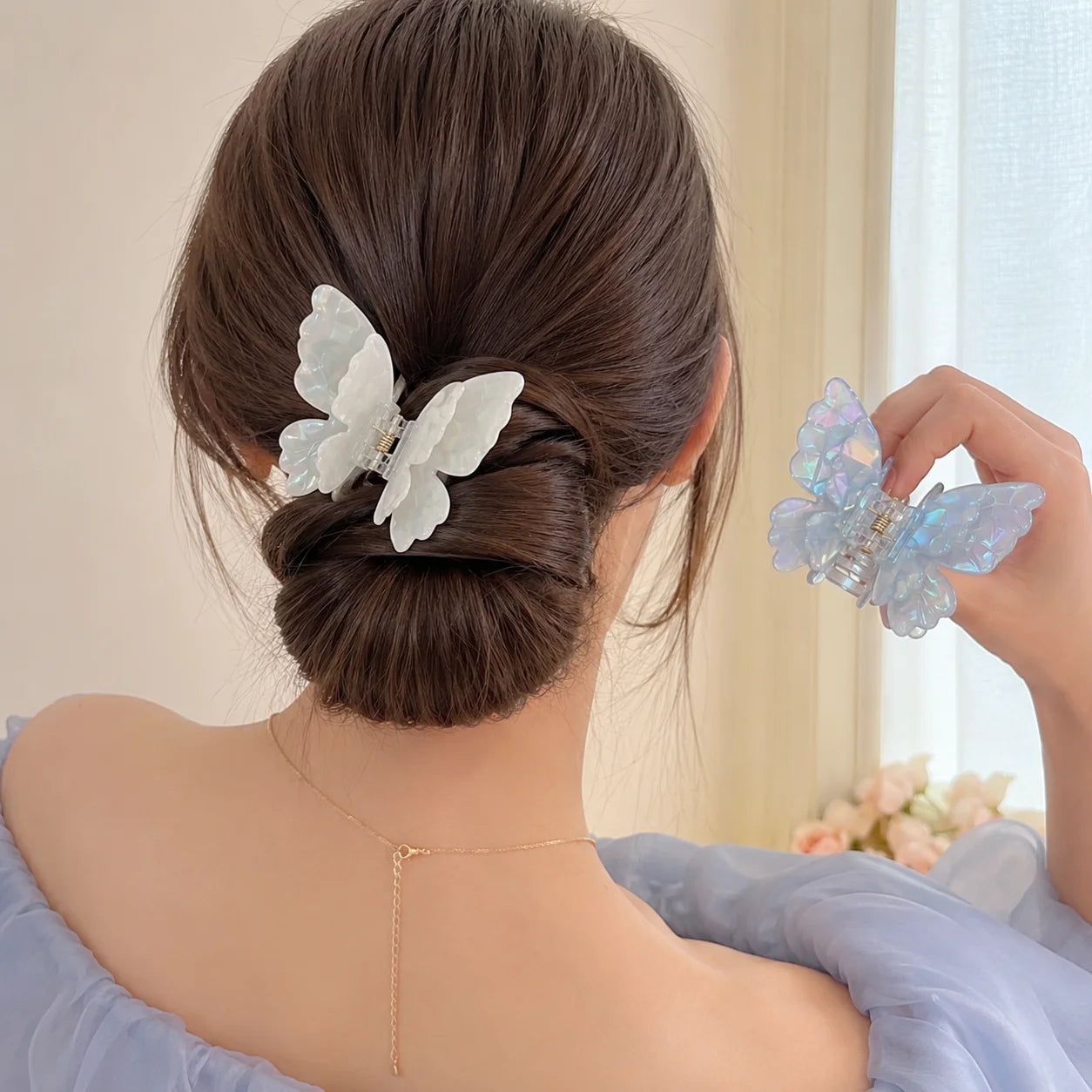 JIVELA Acetate Butterfly Hair Claw Clip Iridescent Mini Jaw Clip for Women Girls Kore alternate view