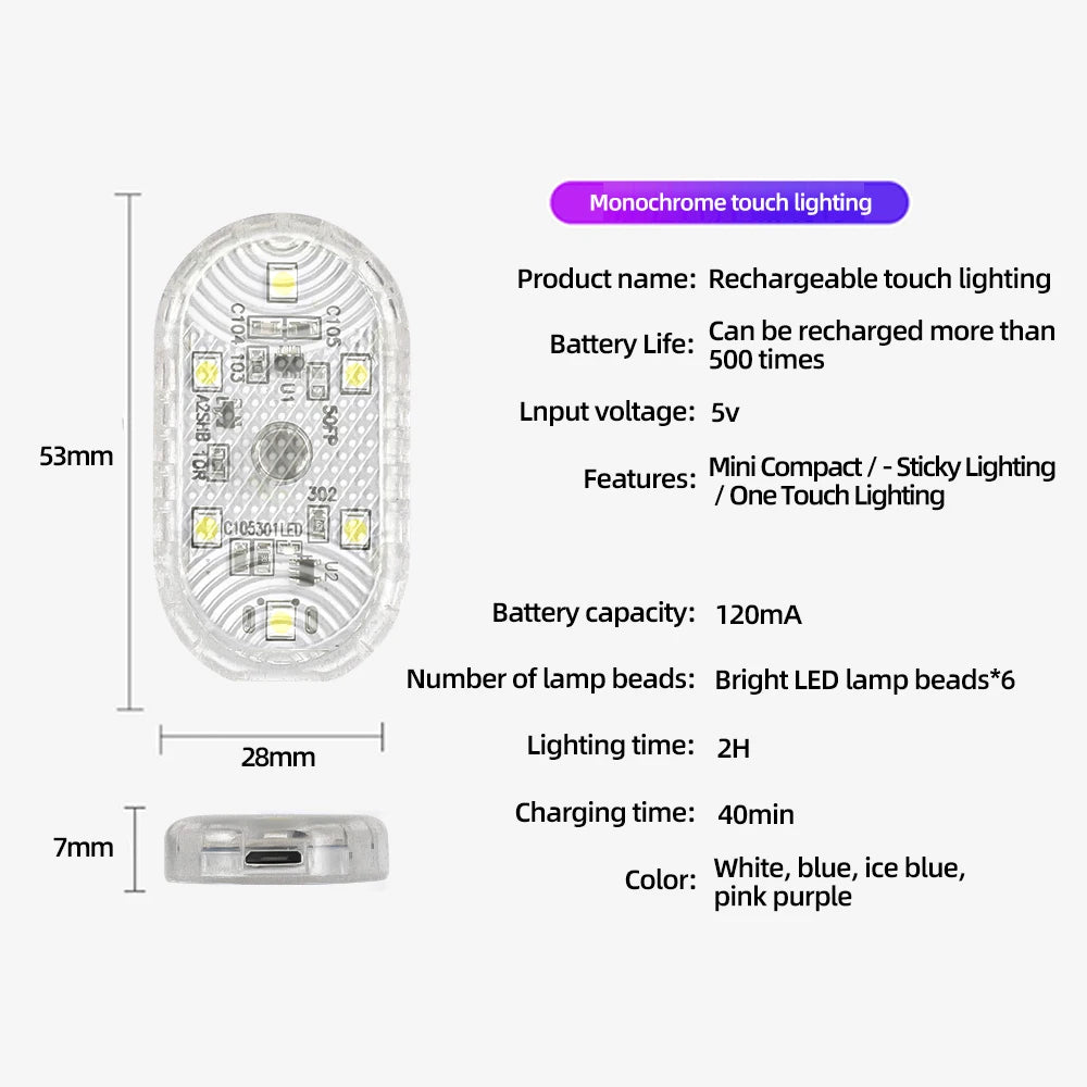 1pc Car LED Light Interior Lighting Atmosphere Lamp for Armrest Box Trunk Switch Touc lifestyle view