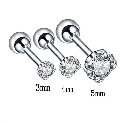 3Pairs Classic Round Zirconia Stud Earrings For Women, Stainless Steel Women's Cartilage detail view