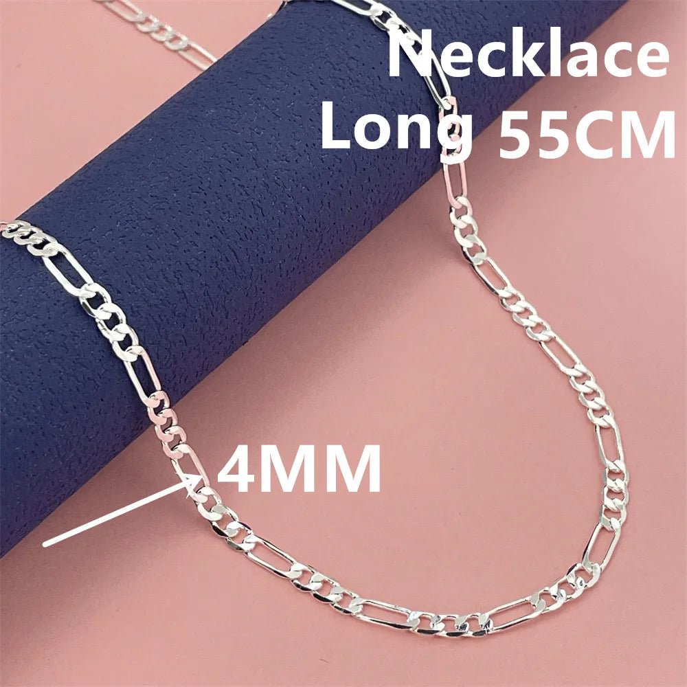 Andara Luxury Unisex 925 Sterling Silver Gold Plated 4mm Figaro Necklace Engagement Jewelry Accessories 50-60cm