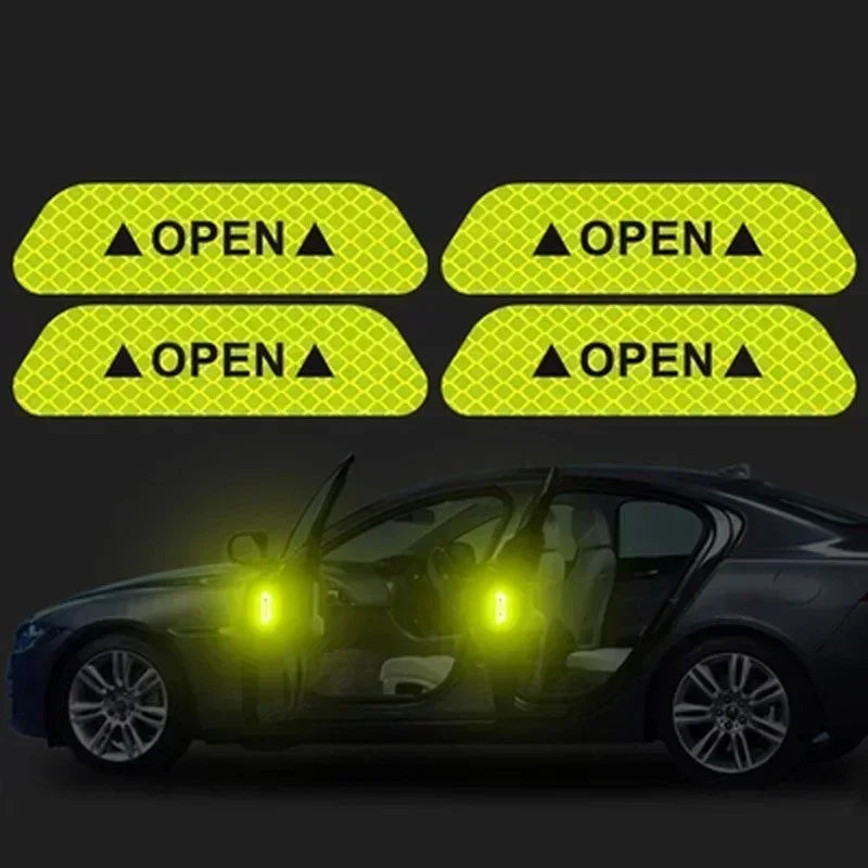 4PCS Reflective Car Door Sticker Safety Warning Reflector Tape close-up view