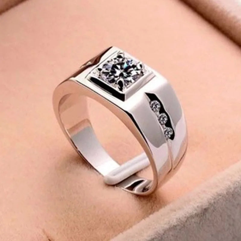 Luxury 925 sterling silver inlaid zircon crystal men's ring 18K gold plated engagement j detail view
