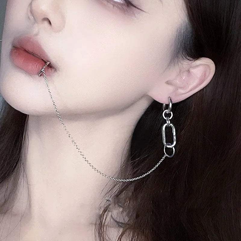 NANA Inspired Lip Piercing Set | Cosplay Punk Chain Earrings lifestyle view