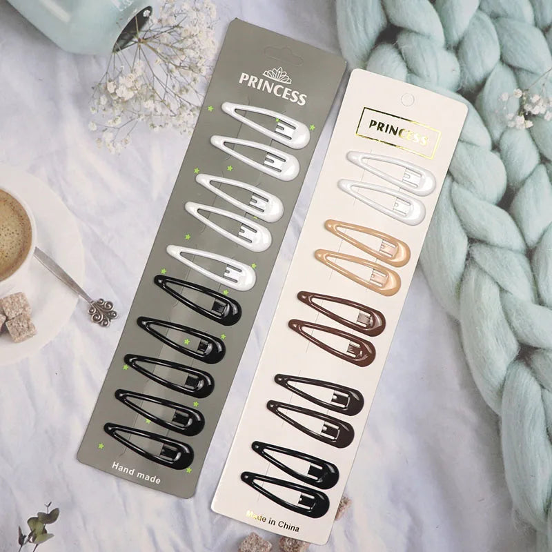 10Pcs Black Coffee Color Barrettes Women Snap Hair Clips Girls Hair Accessories Geomet close-up view