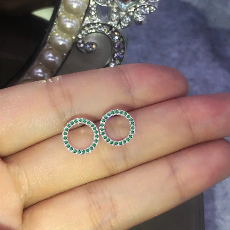 Huitan Fashion Versatile Dazzling Circle Stud Earrings with Crystal Cubic Zirconia additional angle