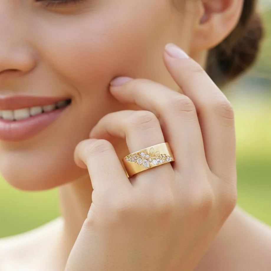 Geometric Green Color Stone Gold Leaf Ring For Women Ring Wedding Engagement Rings Gi alternate view