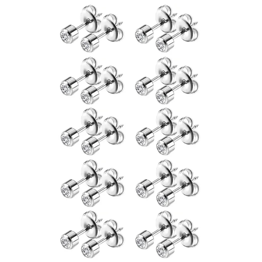 10pairs Colorful Rhinestone Earrings Set Simple Style Stainless Steel Body Ear Jewelr lifestyle view