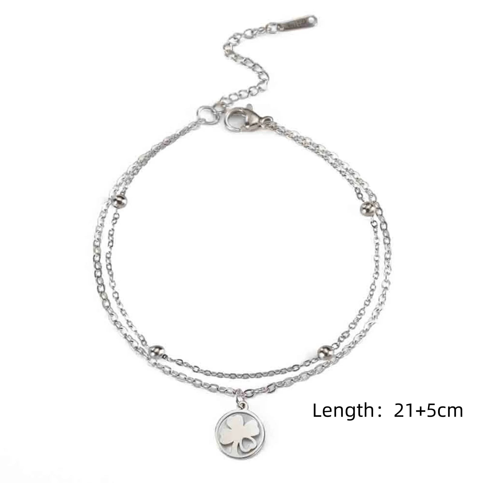 Skyrim Foot Chain of Women Men Silver Color Four-leaf Clover Stainless Steel Anklet Simp detail view