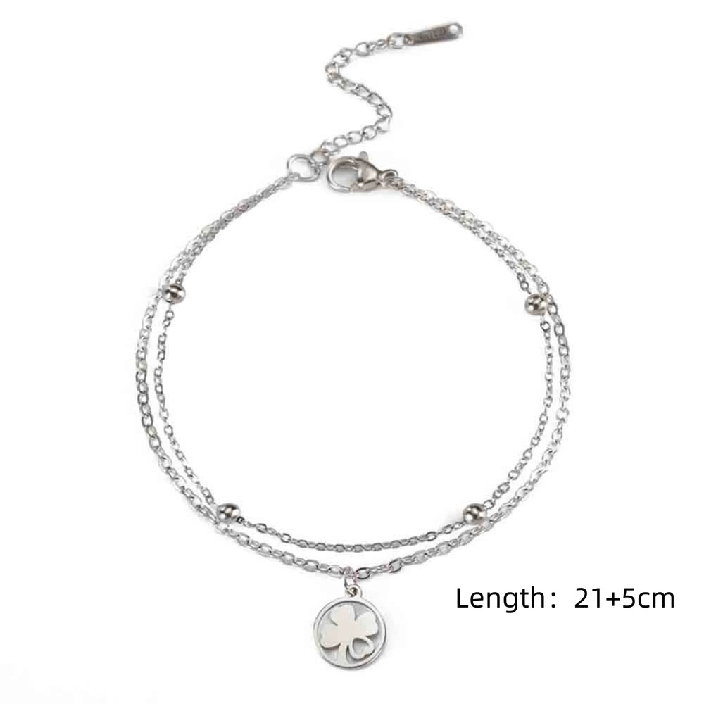 Skyrim Foot Chain of Women Men Silver Color Four-leaf Clover Stainless Steel Anklet Simp detail view