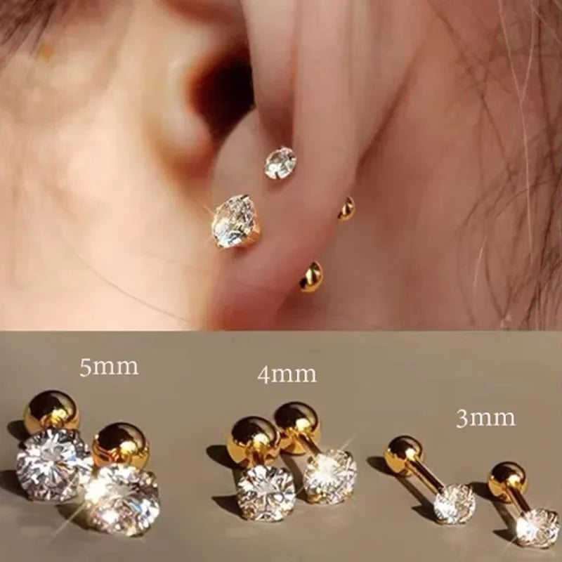 Crystal Round Stud Earrings for Men | Surgical Steel Screw Back Earrings alternate view