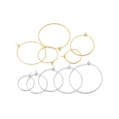 20pcs Stainless Steel Big Circle Hoop Earrings Wires | 18K Gold Plated or Steel Color, 20-40mm