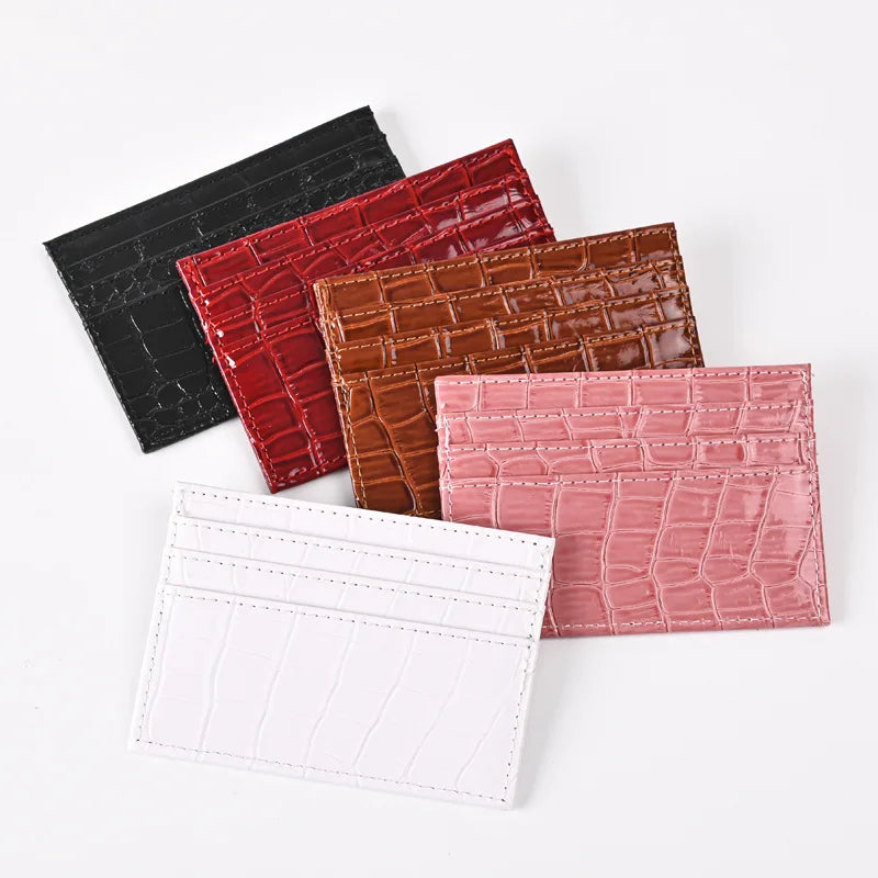 Crocodile Candy Color PU Leather Slim Credit Card Holder | Compact Wallet for Women an close-up view