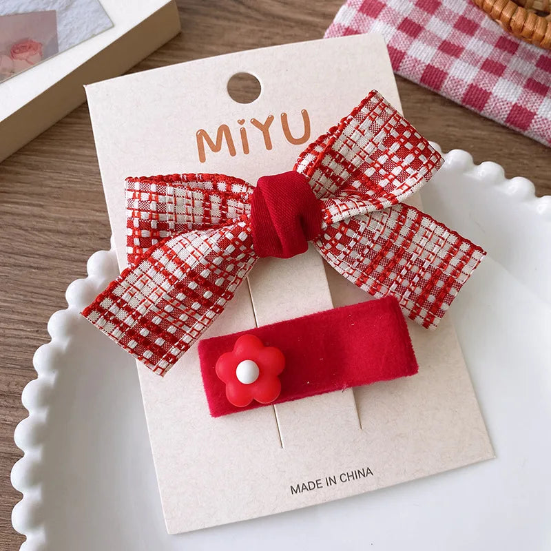 2PCS Christmas Hair Pins for Girls New Year Red Bow Bangs Clips Baby Hair Accessories Knitted Hairpin Sweet Korean Kid Hair Clip