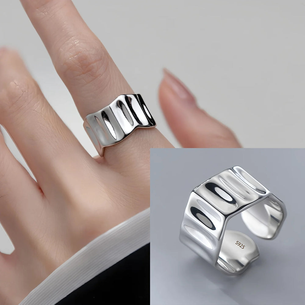 PANJBJ 925 Sterling Silve Multilayer Irregular Geometric Ring for Women Simple Char additional angle