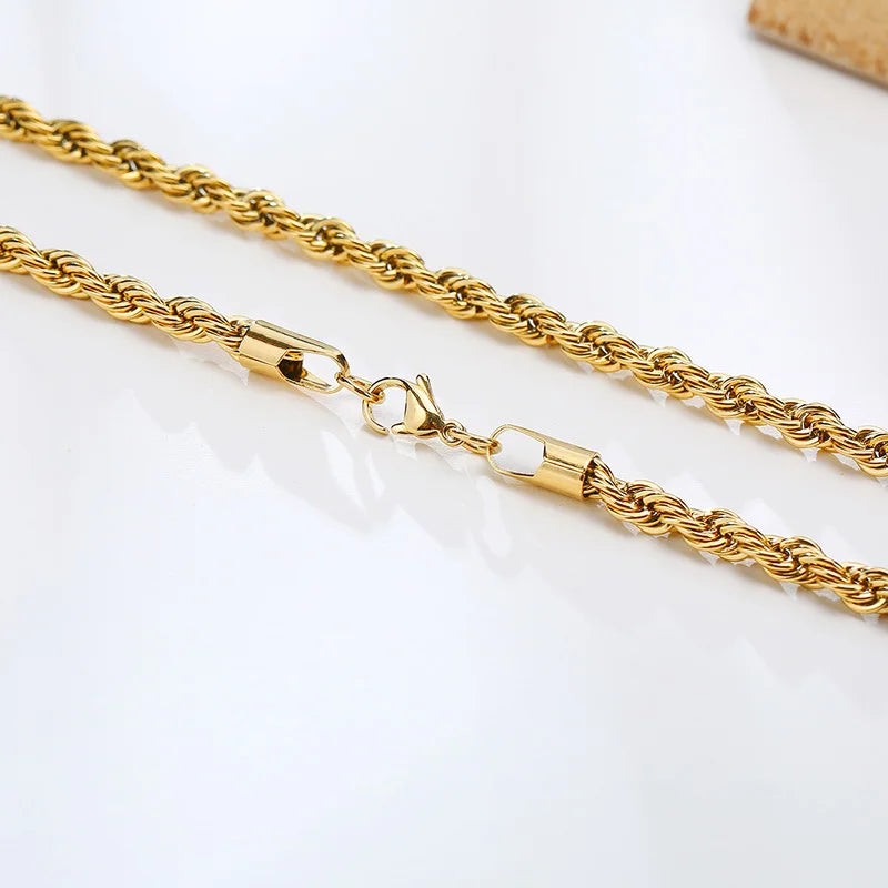 Vnox Dainty Gold Color Rope Chain Necklaces for Women Men,Chic Twisted Collar, Wate additional angle