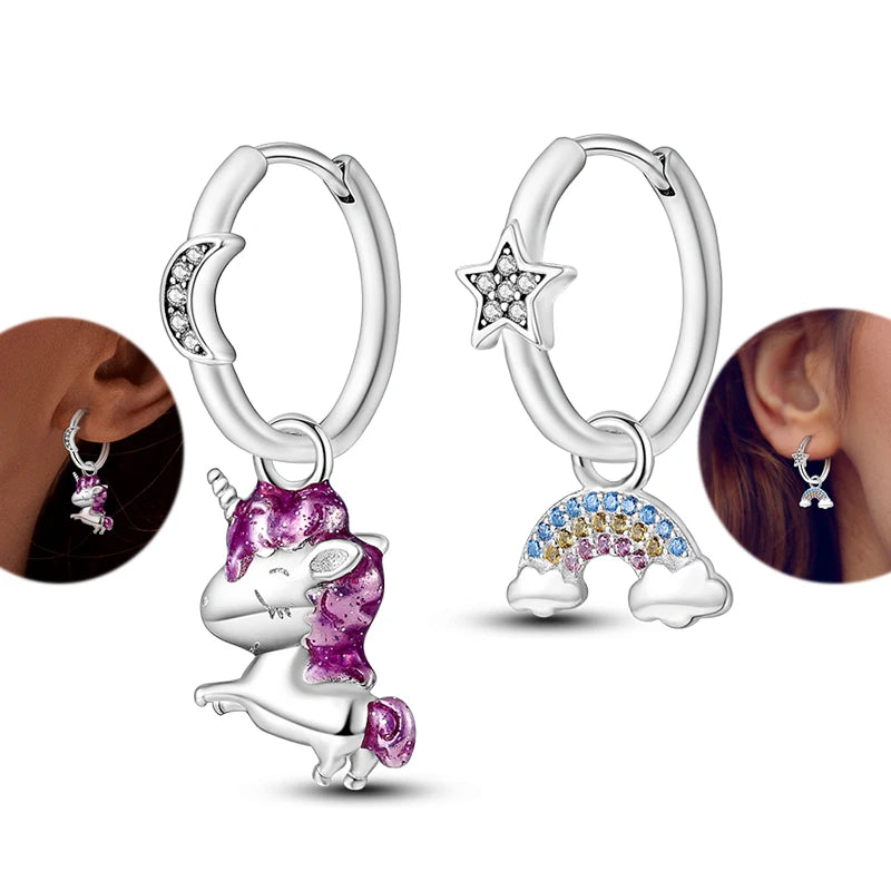 Hot Sale 925 Sterling Silver Heart Earrings Fit Original Charms Hoop Earrings For Wom alternate view