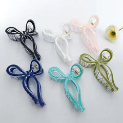 13cm Simple and Versatile Hollow Streamer Bow Ties Oil Dripping Plastic Hair Claw Clip Hairpin Hair Accessories for Women