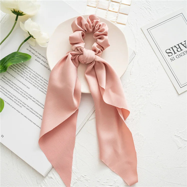 Fashion Leopard Print Bow Satin Long Ribbon Ponytail Scarf Hair Tie Scrunchies Women alternate view