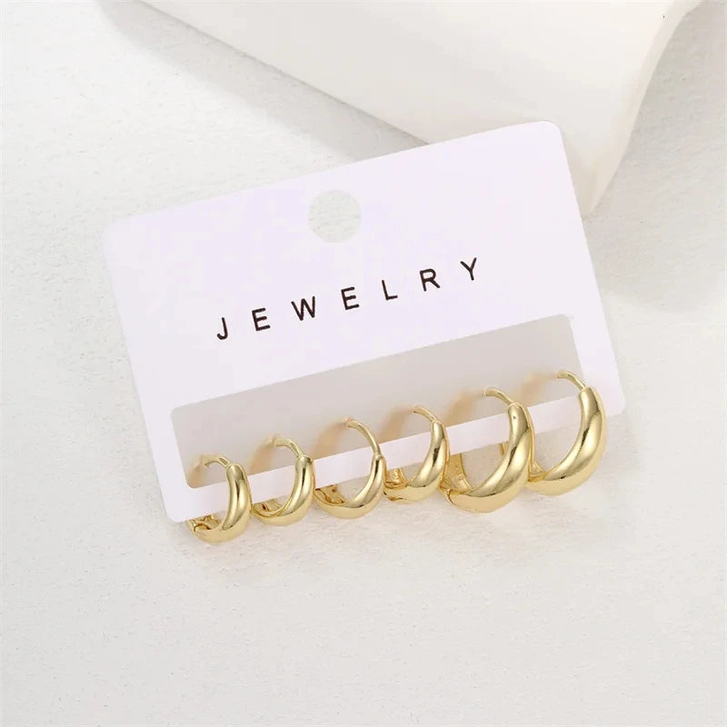 3/6Pcs/Set Fashion Gold Color Huggie Hoop Earrings for Women Men Minimalist Metal Small Circle Round Earrings Jewelry Gifts